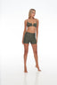 Three-quarter right look of Moss Green Rozal Active Deep V Bra – elegant sports fit