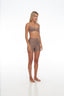 Three-quarter right angle of beige Deep V Toffee Bra – sexy and modern silhouette