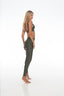 Moss green high waist leggings by Rozal Active – side view with compressive hold