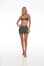 Moss green PowerFlex 3 Inch shorts by Rozal Active – front view, supportive fit