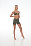 Moss Green shorts by Rozal Active – three-quarter right profile, high-rise and flexible