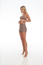 Toffee beige high waist slimming shorts – Rozal Active, angled left three-quarter view
