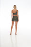Back view of Moss green Rozal Active One Shoulder Bra – elegant lines